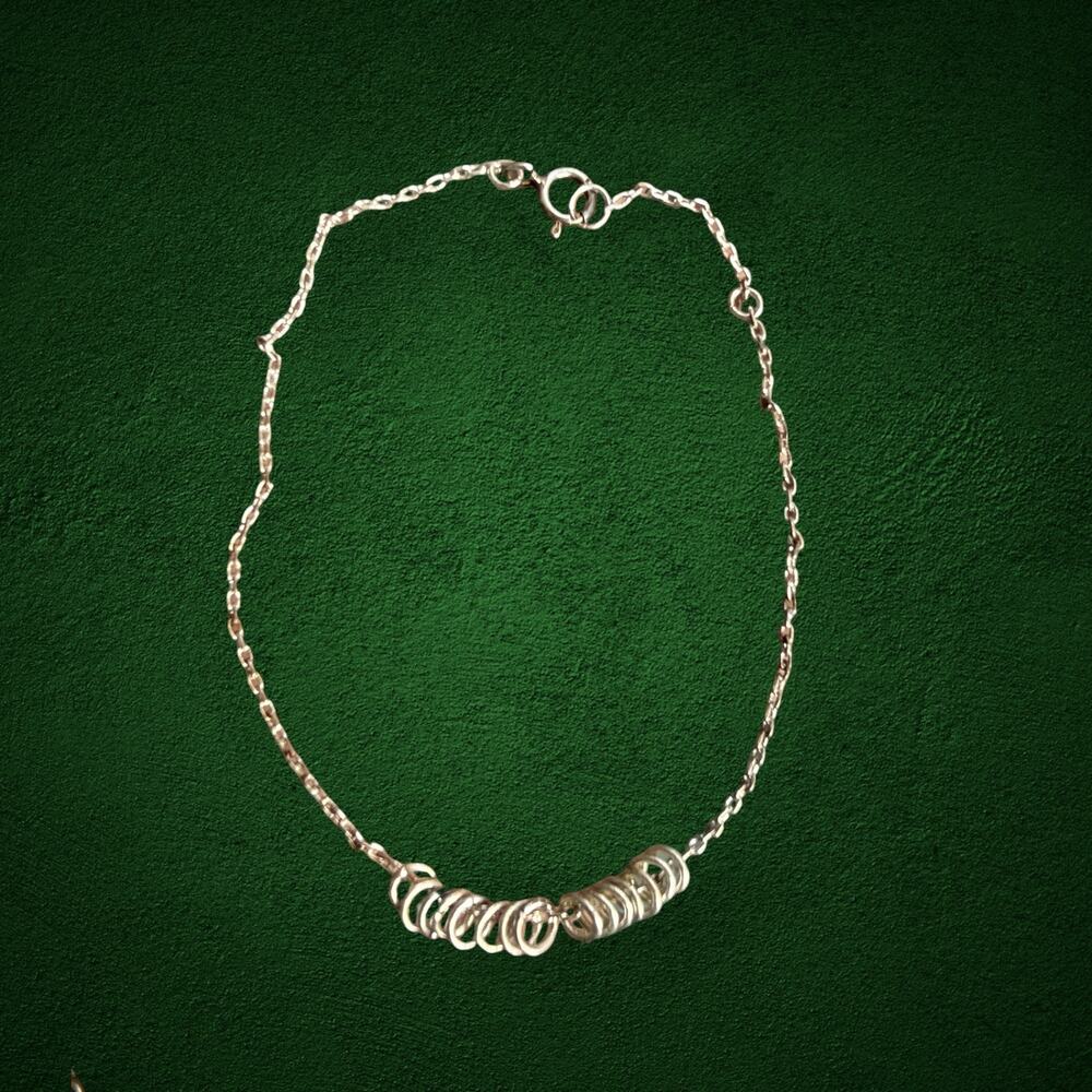 925 Sterling Silver Circle Ring Charm Chain Bracelet Adjustable 6-7”
